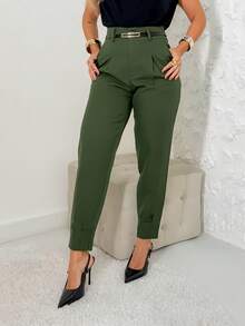 Miss Rabbit Trousers/Tailored/Women's/Zippered/Summer Winter/Elegant/Casual/Stylish/Belted - 軍綠色 - 查看 1