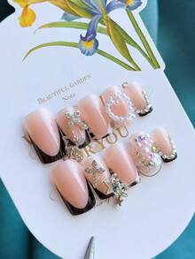 24 móng tay giả kiểu Pháp với họa tiết chấm bi đen, trắng, nhuộm loang, có thể tái sử dụng, trang trí mặt dây chuyền bao gồm đá giả hình sao, chữ thập, trái tim, phong cách sành điệu, thích hợp cho các buổi hẹn hò, mùa xuân, năm mới, giáng sinh, đi làm hàng ngày, sinh nhật, lễ hội, phụ kiện làm móng mùa xuân/hè - Đen và trắng - Xem 5