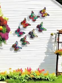 8pcs Metal Butterfly Wall Art Decor, Suitable For Garden, Fence, Wall, Yard, Balcony Hanging Decoration, Valentine's Day, Wedding Party, Outdoor Wall Decor