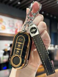 Key Fob Cover With Keyring Keychain Lanyard For Fiat 500 500L Brava Bravo Doblo Ducato Fiorino Punto Panda Palio Stilo Lancia,3 Buttons TPU Flip Key Fob Protective Cover Car Key Cover Case Car Accessories Bag Charm Backpack For School