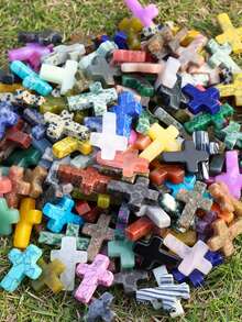 Mixed Natural Stone Cross Beads With Holes In Quantities Of 30/50, Quartz Faux Gemstone Jewelry, Perfect For DIY Jewelry Making, Ideal For Creating Necklaces, Bracelets, And Earrings. - Multicolor - View 4