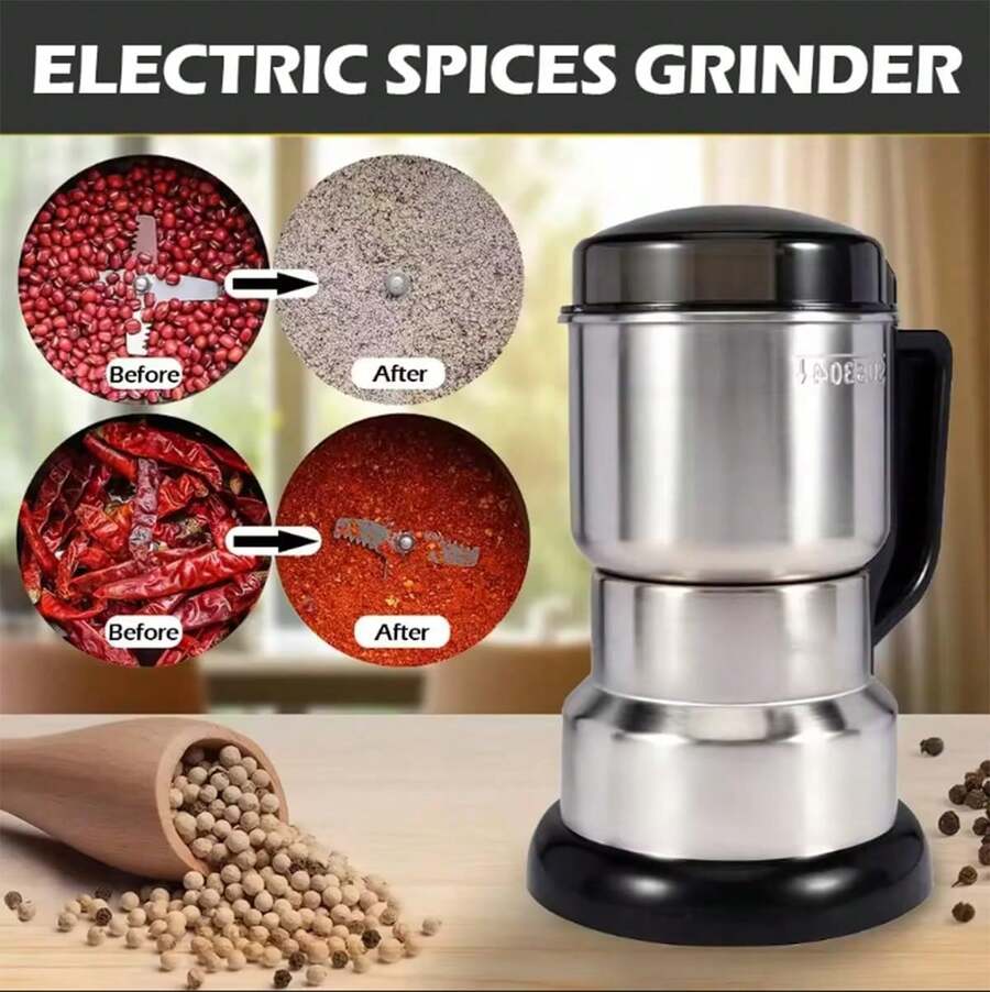Pieces High Power Grinder, Stainless Steel Small Home Grain Mill, Kitchen Cooking Wall Crusher, 110-130V US Plug, No Battery Required, Ideal Holiday Gifts - Bl - View 1