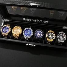 Set de ceasuri cu quartz pentru bărbați 6 buc, curea din oțel inoxidabil, cadran rotund elegant, stil de afaceri simplu, potrivit pentru decorarea zilnică