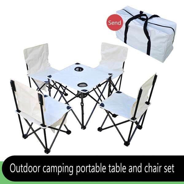 Set da 5 pezzi di Tavolo e sedie pieghevoli portatile per campeggio, con borsa per il trasporto, per attività all'aperto nel parco