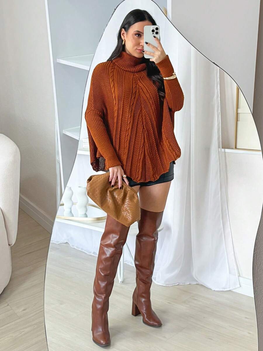 Women's Winter Luxury Poncho Premium Knit Elegant Knitted - 銅 - 查看 1