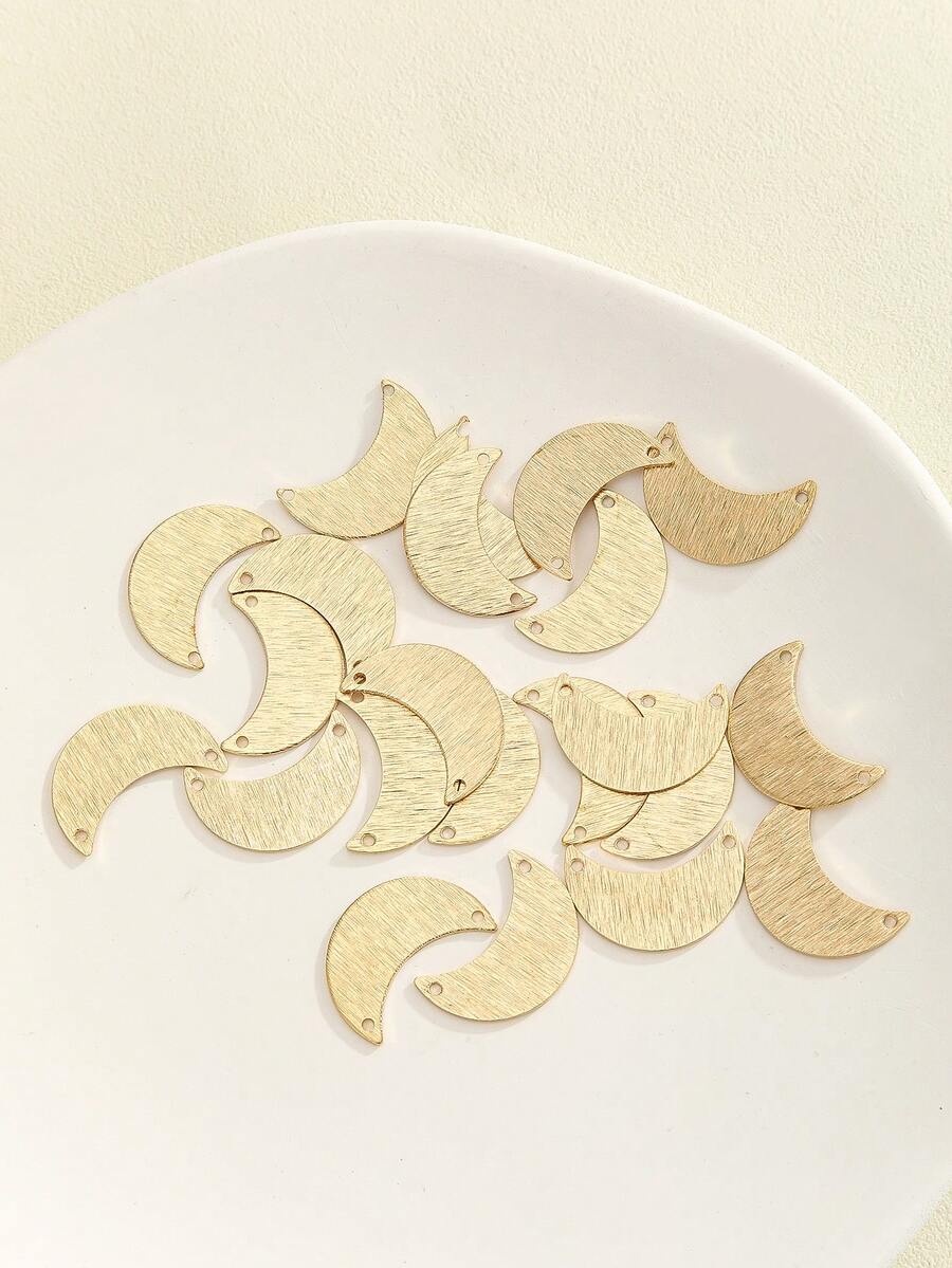 22pcs Textured Double Hole Moon Copper Material Findings For Earrings DIY Assembly - Brass - View 1