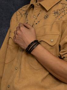 1 pieza Brazalete artesanal multicapa y cuentas para hombre