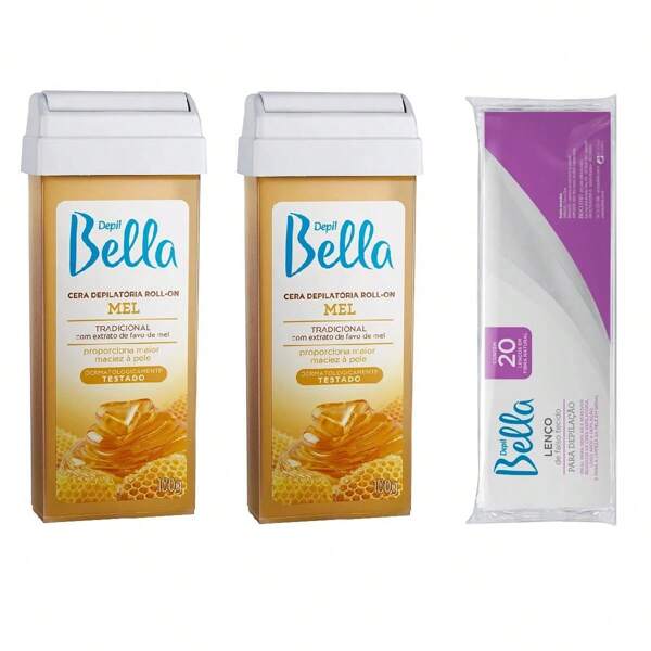 Depil Bella Kit Cera Quente Roll-On 100g + Lenço Depilatório 20 Unidades