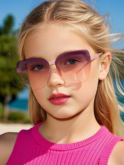 نظارة مربعة بدون إطار موضة للمراهقين 12-16 سنة، بطراز أنيق مناسب للرحلات والخروجات العائلية