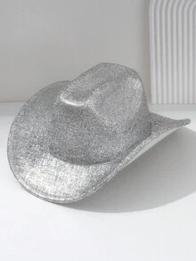 1pc Unisex Metallic Shiny Solid Color Cowboy Hat, Creative & Unique Punk Style Wide Brim Hat, Suitable For Bridesmaids, Brides, Gifts, Parties, Western Themed Events, Gatherings, Engagement Parties, Cosplay, Graduation, Masquerade Balls, Festivals, Weddings, Birthdays, Coming Of Age Ceremonies - Solid Color - View 17