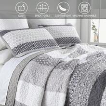 DJY 3 Pieces Orange Striped Quilt Set Queen King California King Size Boho Bedspread Coverlet Bed Set With Two Pillow Covers,Soft Lightweight Microfiber Floral Pattern,Summer Home Bed Room Decor ,Wedding Items,Home Bed Room Decor,Ideal Gift,All Season - 灰色 - 查看 6