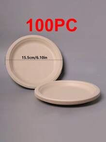100pcs Sugarcane Pulp Disposable Paper Plates, Thicker Paper Pulp Plates For Barbecue, Cake, DIY Painting