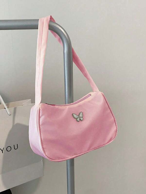 1 pieza Bolso de hombro pequeño con cremallera de nailon, reversible, bolso de hombro de mariposa simple y ligero, bolso de sobaco con colgante de mariposa, regalo entre amigos, adecuado para uso diario