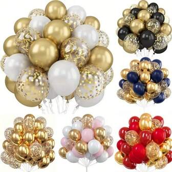 25 个金色金属气球，珍珠白、黑色、红色乳胶气球，12 英寸和 10 英寸混合，金色派对气球适用于生日、婚礼、周年纪念、毕业典礼、夏日派对、圣诞节、新年装饰和礼物