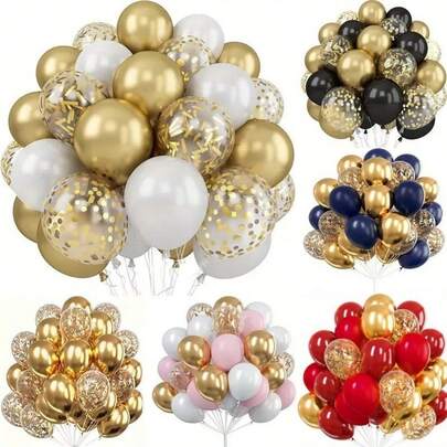 25pcs Gold Metal Balloons, Pearl White, Black, Red Latex Balloons, 12inch And 10inch Mixed, Gold Party Balloons For Birthday, Wedding, Anniversary, Graduation, Summer Party, Christmas, New Year Decoration And Gift