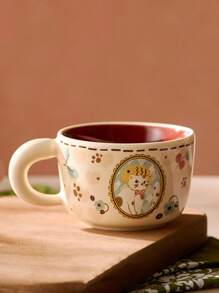 1 pieza Taza de cerámica vintage con diseño de gato, linda taza decorativa de café para uso doméstico, agua, leche, avena, té, jugo, desayuno, adecuada para cafetería, hogar, restaurante, fiesta, regalo de vuelta a la escuela