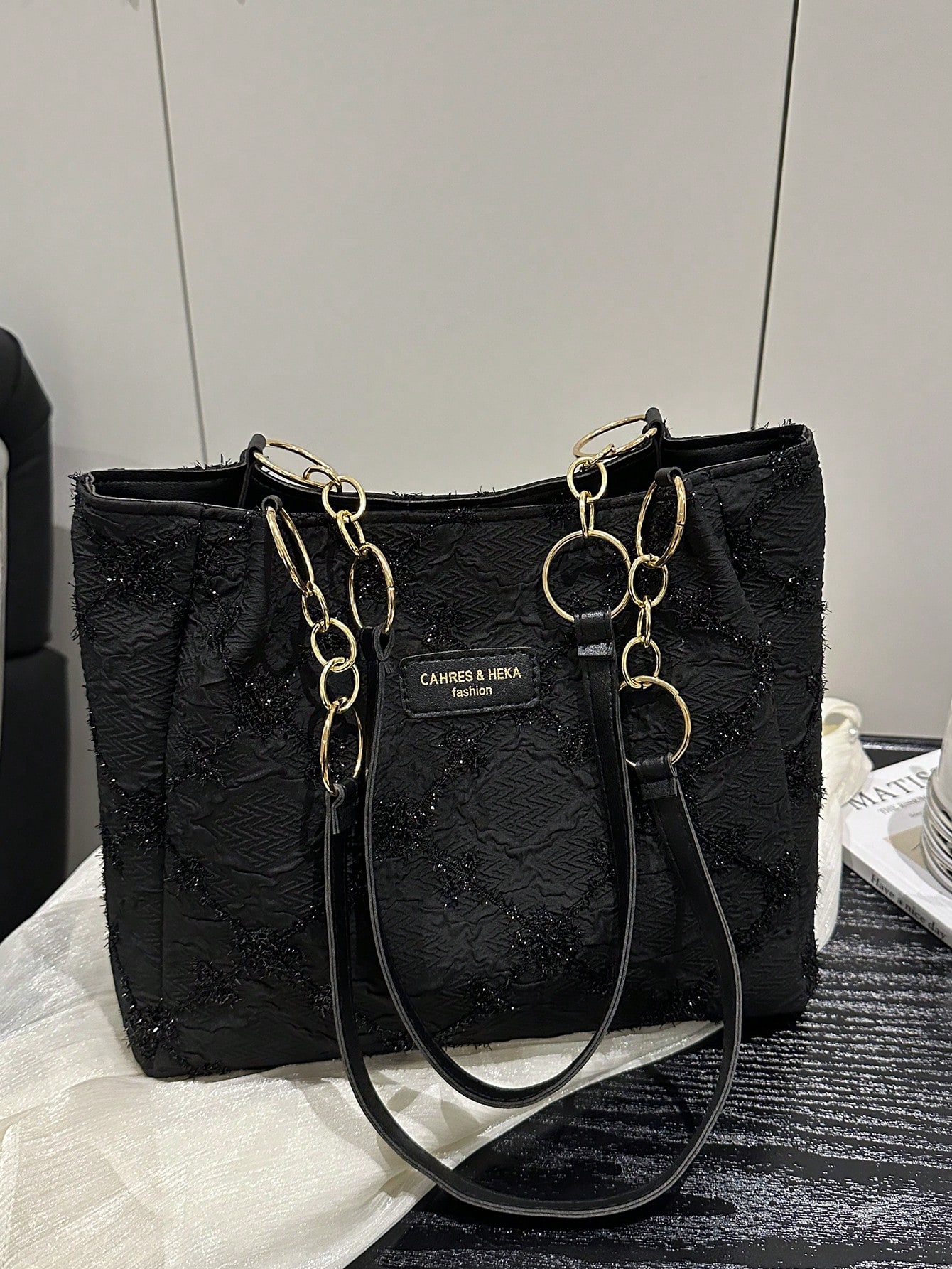 Striped shoulder tote