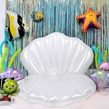 1pc Faux Pearl Shell Inflatable Pool Float, Thick PVC Material, Outdoor Leisure Water Party Floating Bed, Beach Essentials, Beach Accessories - White - View 3