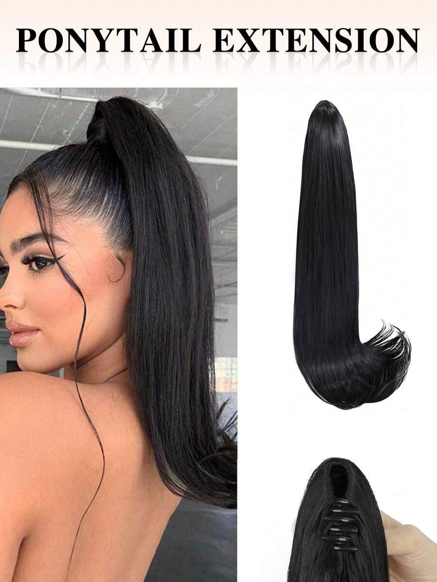 nimoki 18 Inch Synthetic Fiber Ponytail Hair Extension, High Strength Fiber Wig, Clip-In Style (Black) - Black - View 1