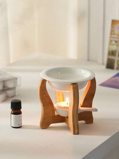 1 pieza Lámpara de bambú y aroma, quemador de aceites esenciales de cerámica, calentador de velas de aceite esencial para uso doméstico, difusor de aceite para decoración del hogar, apto para decoración del hogar, exhibición de escritorio, regalo de cumpleaños, decoración de fiestas, regalo del Día de la Madre, regalo de graduación