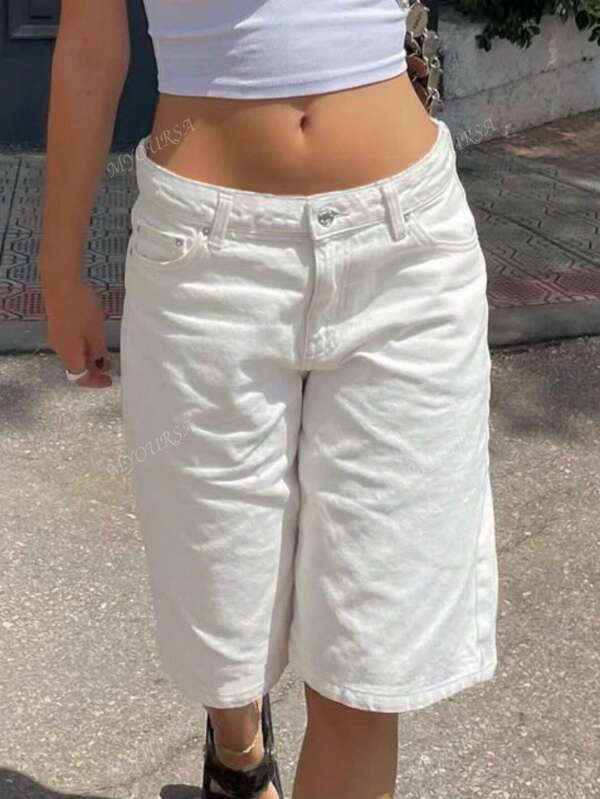 MYOURSA Shorts vaqueros bermudas blancos de ajuste holgado para uso diario casual de verano