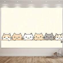 1pc Cute Cat Line Party Banner -5 Adorable Cat Illustrations, Mixed Colors, Perfect For Home, Room, Wall Decoration, And Photo Props - Perfect For All Seasons - Multicolor - View 1