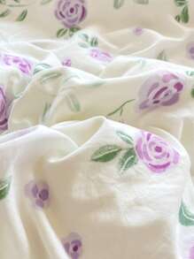 4pcs Romantic Purple Rose Duvet Cover Set (1 Duvet Cover + 1 Bed Sheet + 2 Pillowcases), Green Leaf & Floral Pattern, Cozy Home Decor For All Seasons, Cover & Cases Only