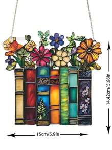 1pc 2D Flat Flower Book Acrylic Sun Catcher Hanging Decor, Book Window Suncatcher, Gift For Book Lovers, Librarians, Reading Club, Library Decoration