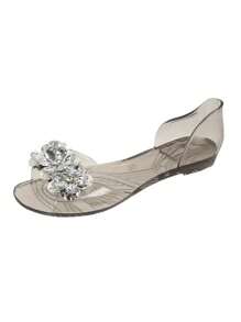 Women's Fashion Shiny Sequin Jelly Flat Sandals, PVC Material Peep Toe Transparent Flat Shoes Suitable For Party, Beach, Outdoor