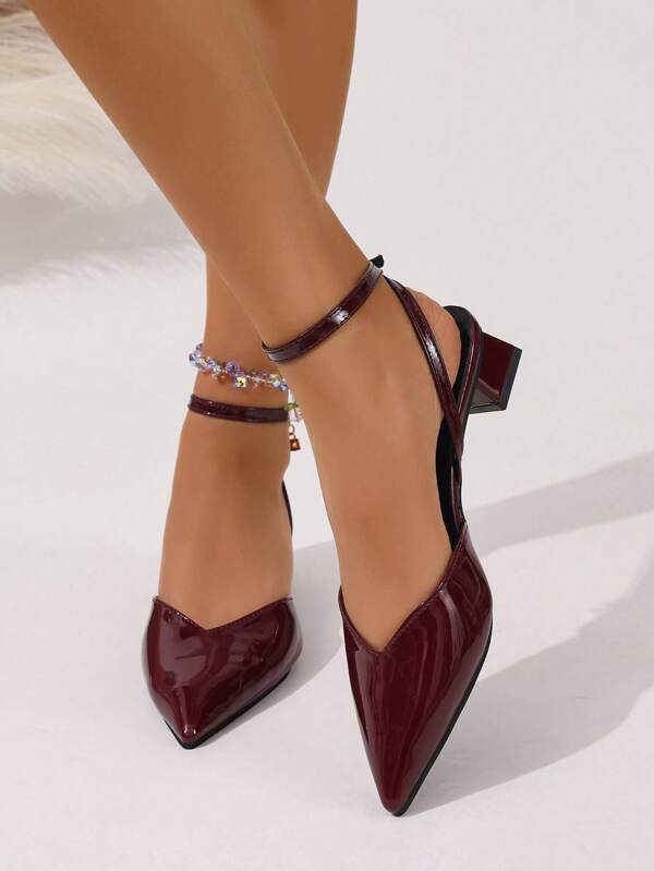 Women's Solid Color Pointed Toe Mule Pumps PU Lace-Up High Heel Sandals