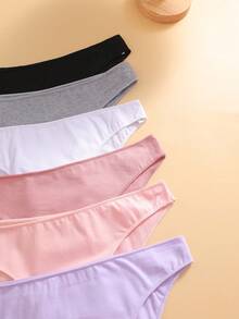 6pcs Women's Solid Color Basic Simple Casual Low-Rise Bikini Panties, Suitable For Daily Wear