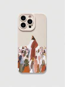 Funda de teléfono con impresión de pintura al óleo de Jesús y la humanidad, funda de teléfono de fe cristiana, funda de teléfono mate blanca de protección total de 360 grados compatible con iPhone y Galaxy