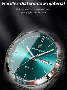 1pc Fashion Waterproof Luminous Stainless Steel Watch For Man With Date Week Display Casual Quartz Men's Watches Suitable For Daily Wear Male Wristwatch+Box