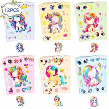 6/12/36 Sheets Make A Face Unicorn Stickers, Make Your Own Rainbow Pony Puzzle Stickers Craft Game Activities For Birthday Party Supplies Art Project Rewards Festival Gifts Birthday Decorations, Back To School, Birthday Gift, Graduation Gift