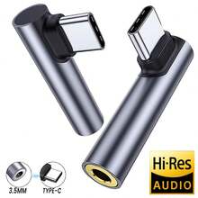 USB-C 至 3.5 毫米耳机音频辅助直角适配器，3.5 毫米插孔音频线转换器连接器兼容 16 Pro Max/16 Pro/16 Plus/16/15 系列、Galaxy S25/S24/S23/S22/S21 Ultra， - 灰色 - 查看 2