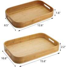 Set Of 2 Bamboo Serving Tray, Solid Wood Breakfast Tray With Handles, Large Bamboo Food Tray Great For Dinner, Tea, Coffee, Bar, Parties, 15.6" L X 10.8" W /12.6" L X 8.5" W - 1 - View 2