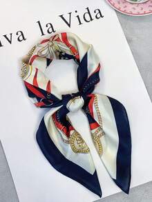 1 chiếc khăn Bandana lụa mùa xuân in họa tiết sang trọng dành cho nữ, 70*70cm, thích hợp để đeo hàng ngày, dây buộc tóc, dây buộc đầu lý tưởng để tôn lên vẻ ngoài của bạn - Màu xanh lam - Xem 7