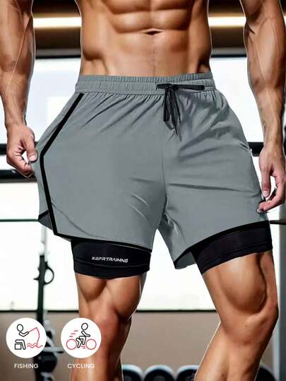 Shorts deportivos de una sola pieza de unicolor para primavera y verano, anti-roce, shorts deportivos de doble capa para hombres y mujeres, para correr, gimnasio al aire libre, pantalones casuales
