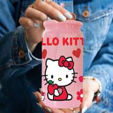 Sanrio 1 pieza Botella de agua de plástico rosa de 16 oz con estampado de Hello Kitty de Sanrio, adecuado para café, bebidas, cerveza, leche, jugo, un gran regalo de hidratación de verano para ella (con pajita reutilizable)
