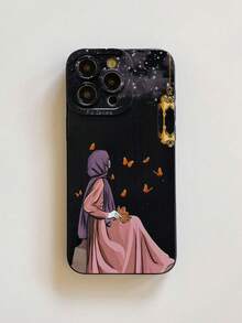 Black Middle East Elements Fashion Phone Case Islamic Culture Woman In Robe & Hijab Graphic Phone Case Butterfly Anime Drawing Print Phone Case Star Cloud Lamp Pattern Phone Case 360 Degree Full Protection Black Phone Case Compatible With IPhone & Galaxy Spring Gift,International Version, Not The Domestic Version - Multicolor - View 6