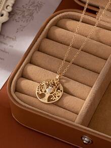 1 件简约镂空动物猫头鹰与生命之树圆形几何波西米亚风格吊坠项链，适合女士，多用途礼品珠宝配饰（无礼盒）