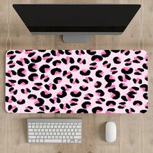 1pc Pink Leopard Print Large Gaming Mouse Pad With Stitched Edges, Extended Mousepad With Anti-Slip Rubber Base Desk Mat For Keyboard And Mouse - Color - View 8