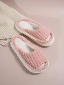 Women's EVA Thick Sole Slippers - Fabric Upper And Inner Material - Home Relaxation Fashionable Slides - Pink - View 2