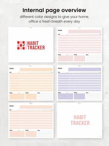 Trees 12-Page Undated Habit Tracker Spiral Bound Calendar, 10*8 Inch, With Different Plant Patterns, Improve Efficiency, Learning Supplies, Back To School Season - Pink - View 6