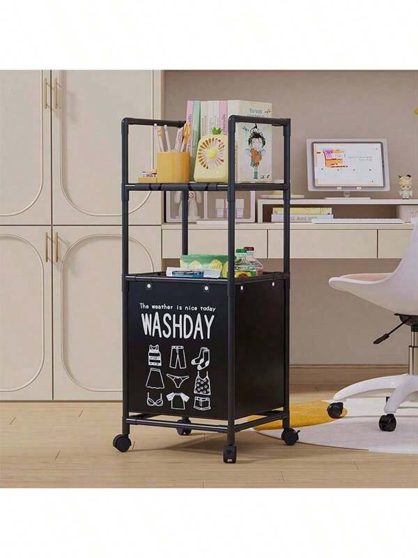 1pc Multifunctional Laundry Basket Rack, Suitable For Bathroom, Balcony, Kitchen, Mobile Storage Organizer With Wheels