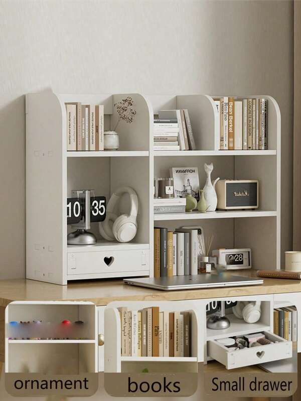 1pc Simple Assembly Drawer Bookshelf Desktop Storage Rack, Multi-Layer Shelf For Bedroom, Office, Living Room, Easy Assemble Bookcase Storage Rack
