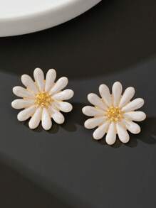 1 Pair Sweet Daisy Flower Shaped Resin Drop Earrings For Women, Summer Style