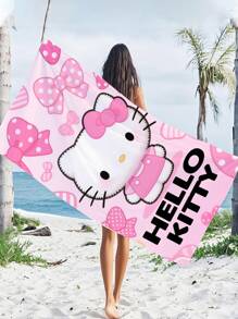 Sanrio 250gsm Super Absorbent And Quick-Drying Microfiber, Sanrio Hello Kitty And Kuromi Cute Cartoon Characters Printed Beach Towel, Suitable For Beach, Pool, Yoga, Picnic, Travel, Camping - Available In 70*140cm Or 90*180cm Size Summer Holiday Bathroom Decor Beach Essentials