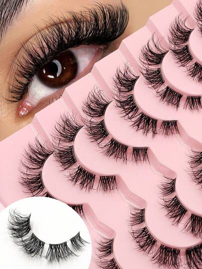 Asiteo 9对自然逼真的仿貂毛假睫毛，透明睫毛梗，适合日常佩戴、嘉年华、音乐节、婚礼及其他场合。