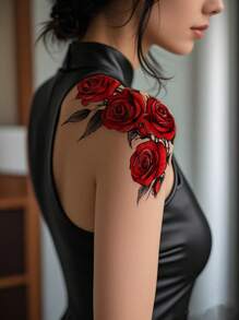 5 pezzi di grandi tatuaggi temporanei a mezza manica con rose rosse e nere, farfalle, ottimi per viaggi, fitness, uso quotidiano, strada, feste, trucco pazzo, adatti per corpo, gamba, braccio, addome, spalla e altre parti del corpo, tatuaggi finti monouso